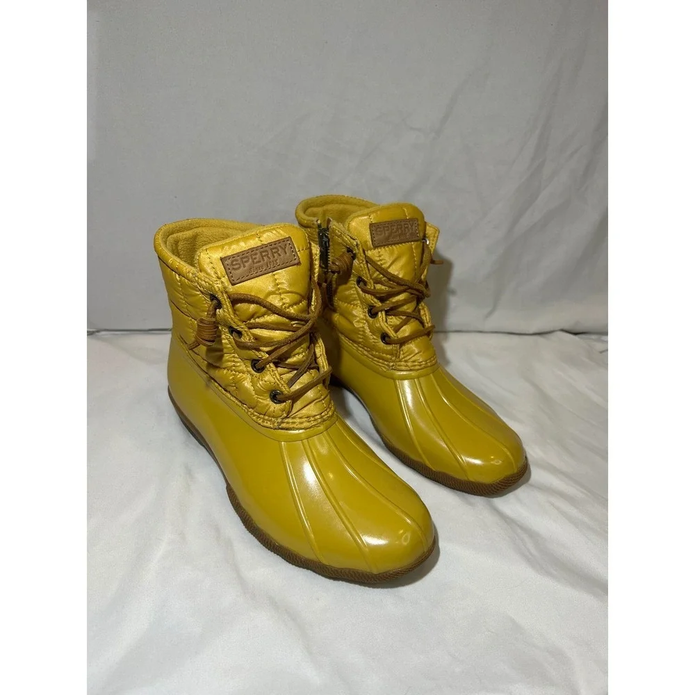 Sperry Women's Yellow Quilted‎ Duck Boots Size 7 Waterproof Fleece Lined Winter